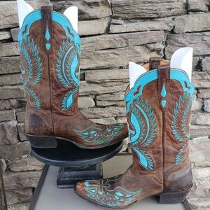J.B. Dillon Brown and Turquoise Western Boots